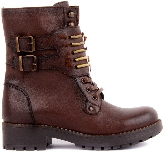 Red Coffee Leather Zipper Female Boots
