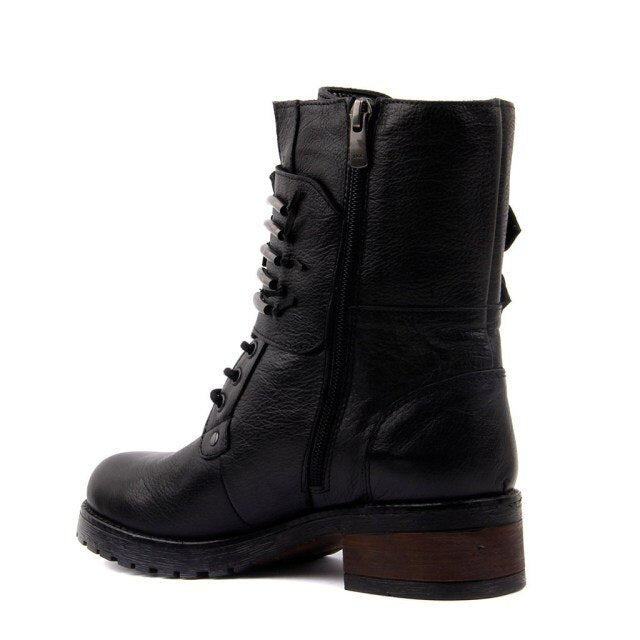 Black Color Bar Detailed Ladies Leather Boots