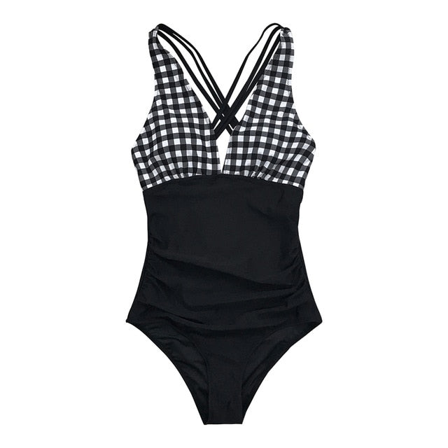 Black Leopard V-neck Swimsuit - LiveTrendsX