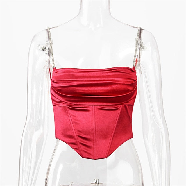 Cropped Bustier Cami Top Stacked Satin - LiveTrendsX