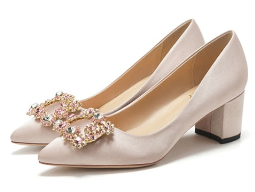 ウェディングシューズ レディース パンプス ホワイト サテン プリンセス クリスタル