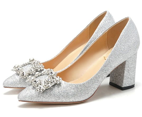 Wedding Shoes Women Pumps White Satin Princess Crystal