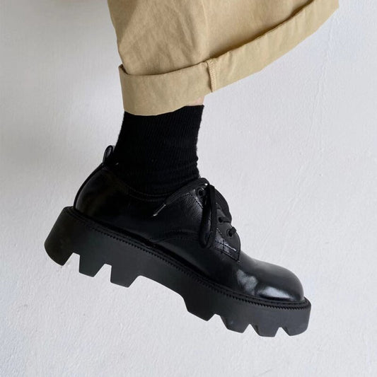 レディース フラットシューズ プラットフォーム 厚底 レースアップ