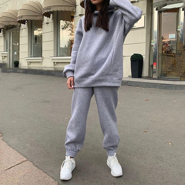 Women Warm Hoodie Sweatshirts Two Piece Sets