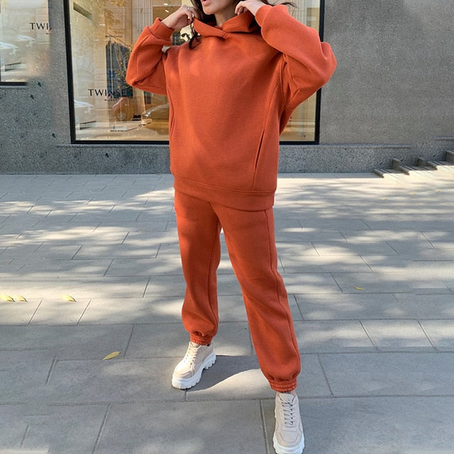 Women Warm Hoodie Sweatshirts Two Piece Sets