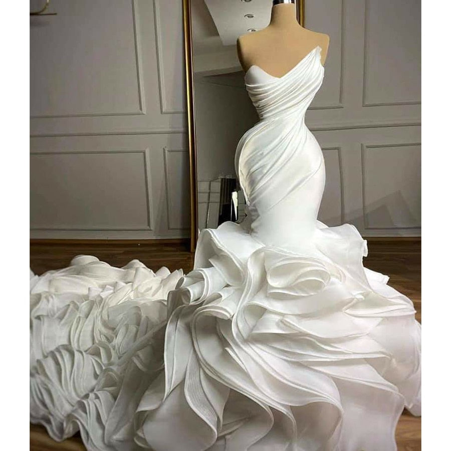 Strapless ruffles wedding dress mermaid for black brides - LiveTrendsX