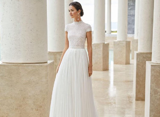 A Line Wedding Dress Hochzeit Chic Boho Bridal Receipt Wedding Gowns High Neck Lace Beach Wedding Dresses - LiveTrendsX