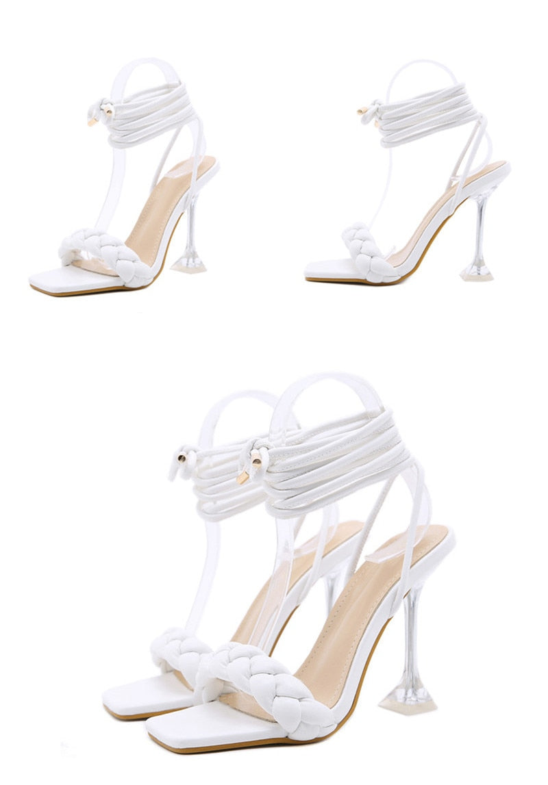 2021 New Summer Fashion Design Weave Women Sandals Transparent Strange High heels Ladies Sandals Open Toe Shoes - LiveTrendsX