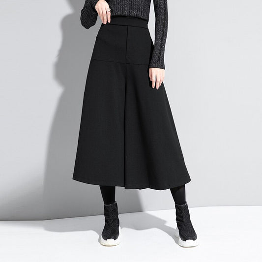 High Elastic Waist Black Brief Long Wide Leg Trousers