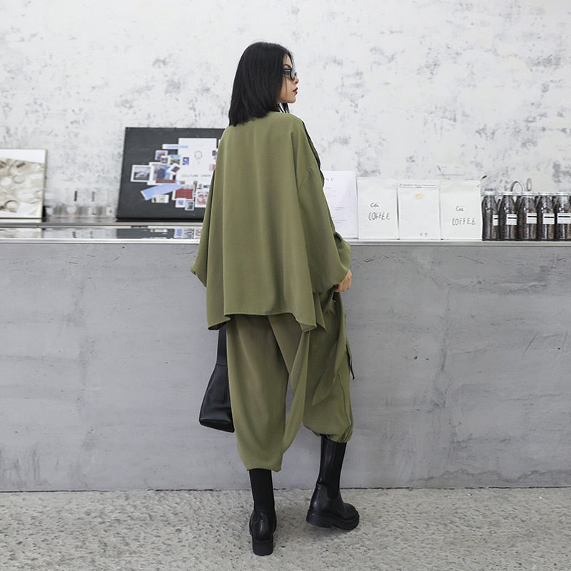 ワイドレッグパンツ フリル ビッグサイズ ツーピース レディーススーツ