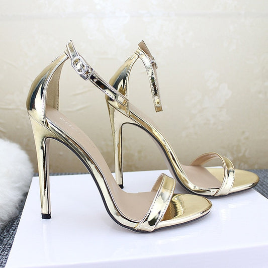 2021 New women's High Heels Sandals Sandals With Buckle Gold Silver Wedding Shoes Large Size 43 female Heels shoes - LiveTrendsX