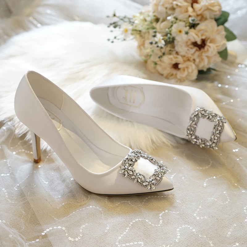 Pointed High Heel White Wedding Shoes
