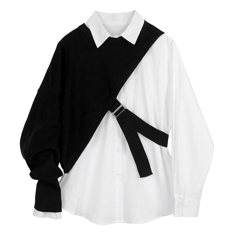 レディース ホワイト ニット スプリット ビッグサイズ ブラウス