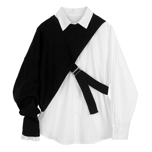 Women White Knitting Split Big Size Blouse