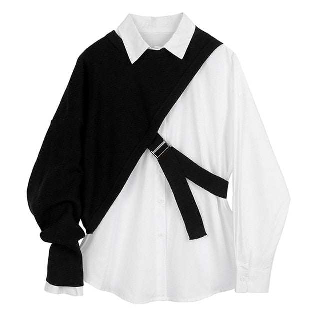 レディース ホワイト ニット スプリット ビッグサイズ ブラウス