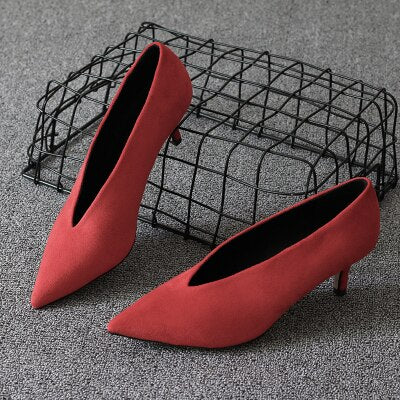 Pointed Thin Heels Womens Shoes Deep V Design Lady Single Shoes Elegant European American High Heels Retro Small Leather Shoes - LiveTrendsX