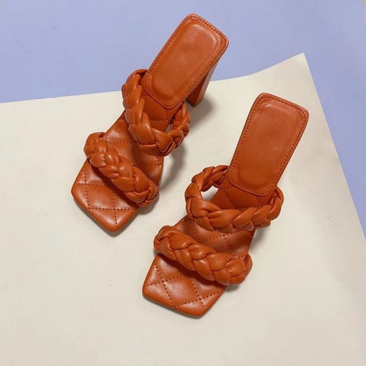 2021 Summer Women Sandals Square Toe Ladies Heel Mules Sexy High Heels Sandals Slippers Female Fashion Woman Shoes - LiveTrendsX