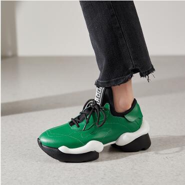Women Round Toe Cross Strap Thick Bottom Leather Sneakers