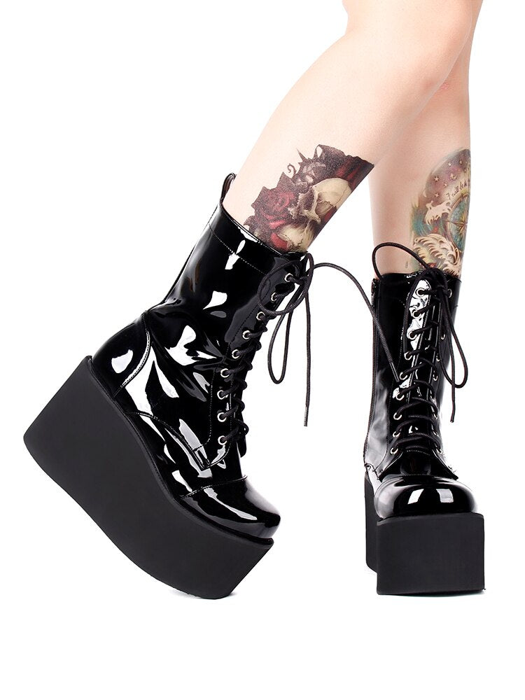 女性用バイクパンククールブーツレディースハイヒールパンプス