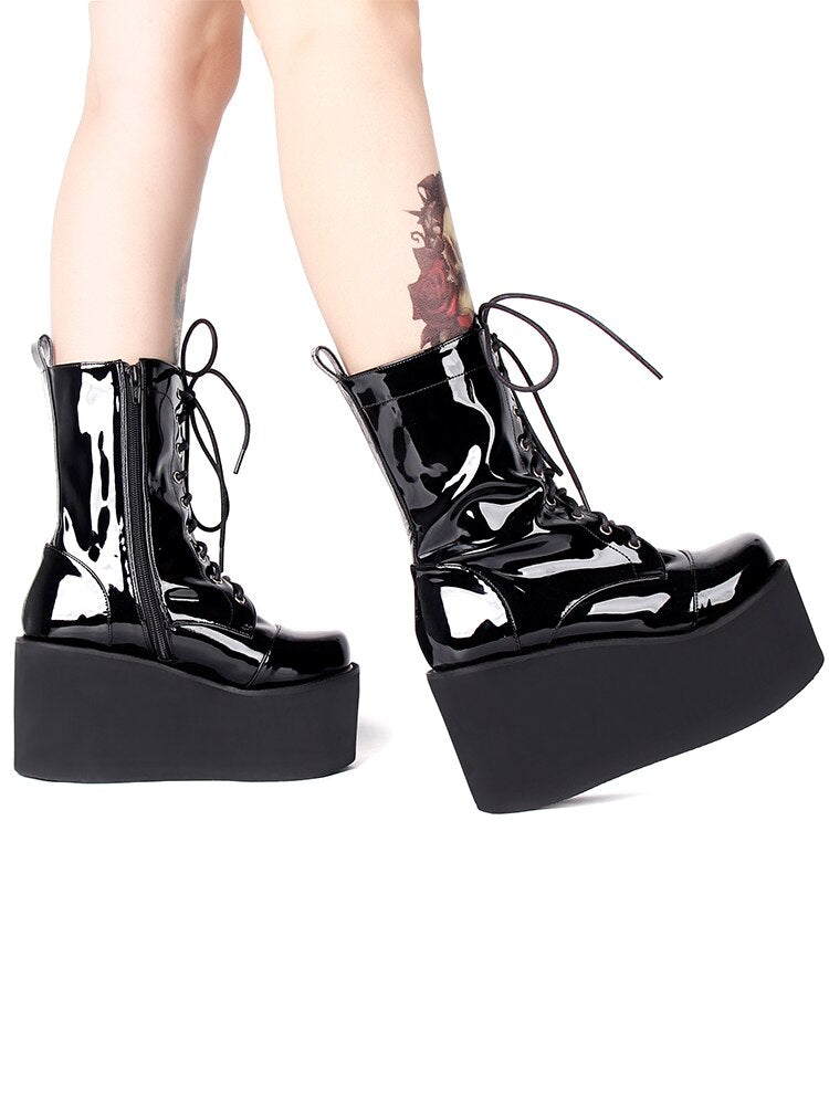 女性用バイクパンククールブーツレディースハイヒールパンプス