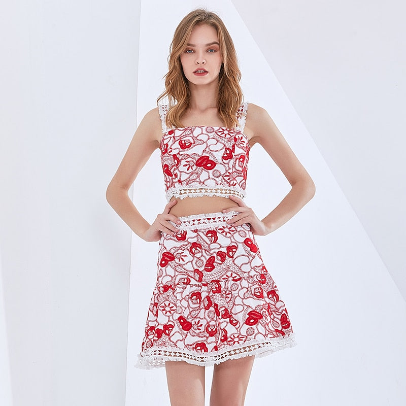 Print Two Piece Set For Women Skirts