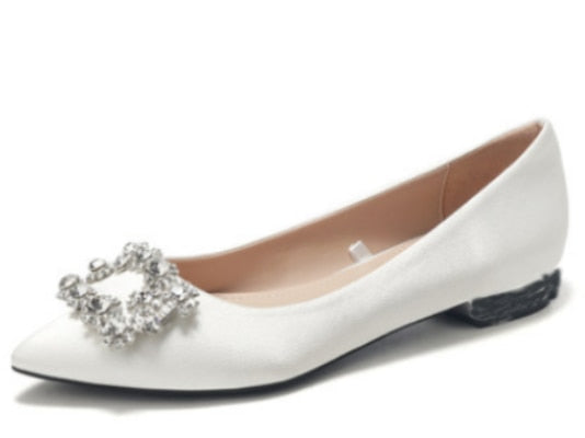 Wedding Shoes Women Pumps White Satin Princess Crystal
