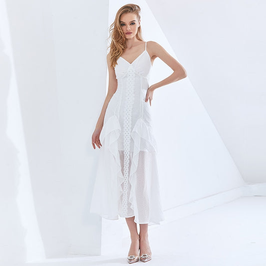 Sexy Mesh Ruffle Slip Party Dresses