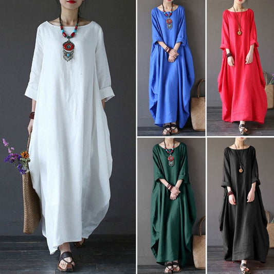 Summer autumn Plus Size Dresses Women 4xl 5xl Loose long vintage Dress Boho Shirt Dress Maxi Robe fashion Female - LiveTrendsX