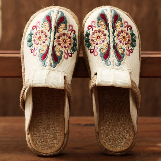 Retro Flower Handmade Ladies Slippers