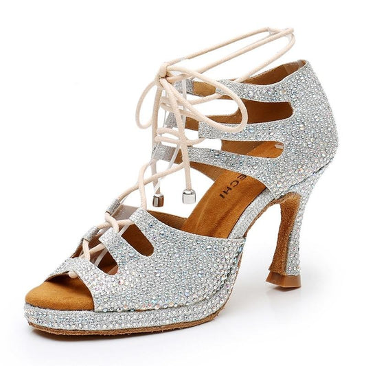 Latin dance shoes Silver Gold Glitter Ballroom dancing shoes Platform adjust width party Squre shoes women Cuba heel 9 - LiveTrendsX