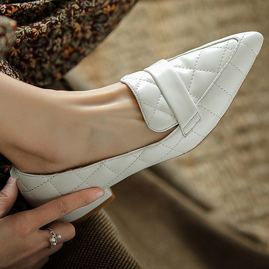 Loafers Women Vintage Style Cow leather Sewing Decoration Pointed Toe Low Square Hell Daily Office Work Shoes Women - LiveTrendsX