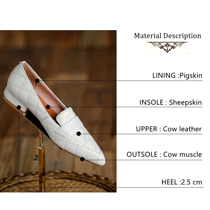 Loafers Women Vintage Style Cow leather Sewing Decoration Pointed Toe Low Square Hell Daily Office Work Shoes Women - LiveTrendsX