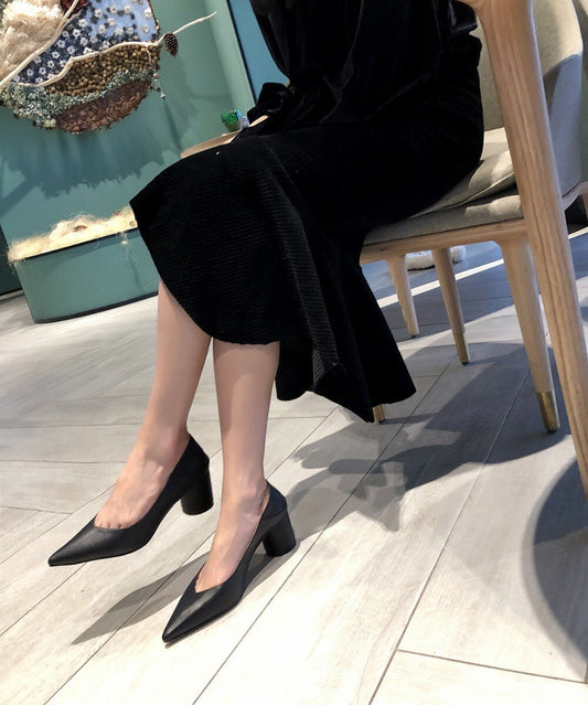 Women's genuine leather high heel slip-on mules pointed toe med heel comfort spring new pumps high quality ladies heels shoes - LiveTrendsX