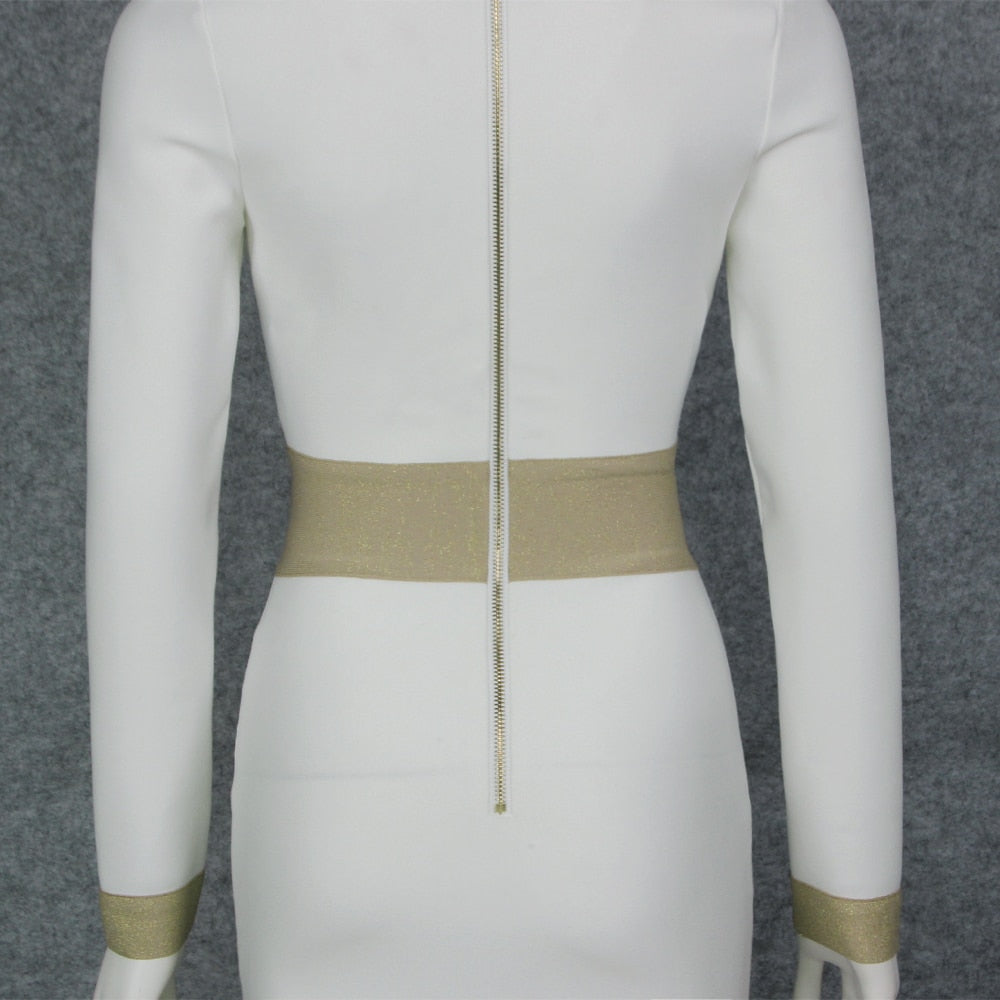 Sexy Deep V-neck Gold Buttons Bandage Elegant Party Dress