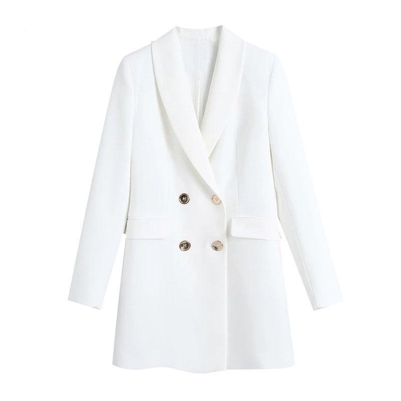 Double-Breasted White Blazer Coat