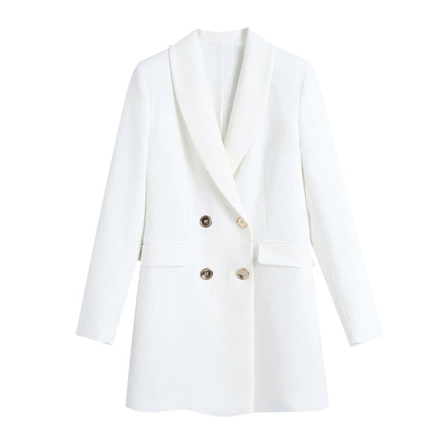Double-Breasted White Blazer Coat