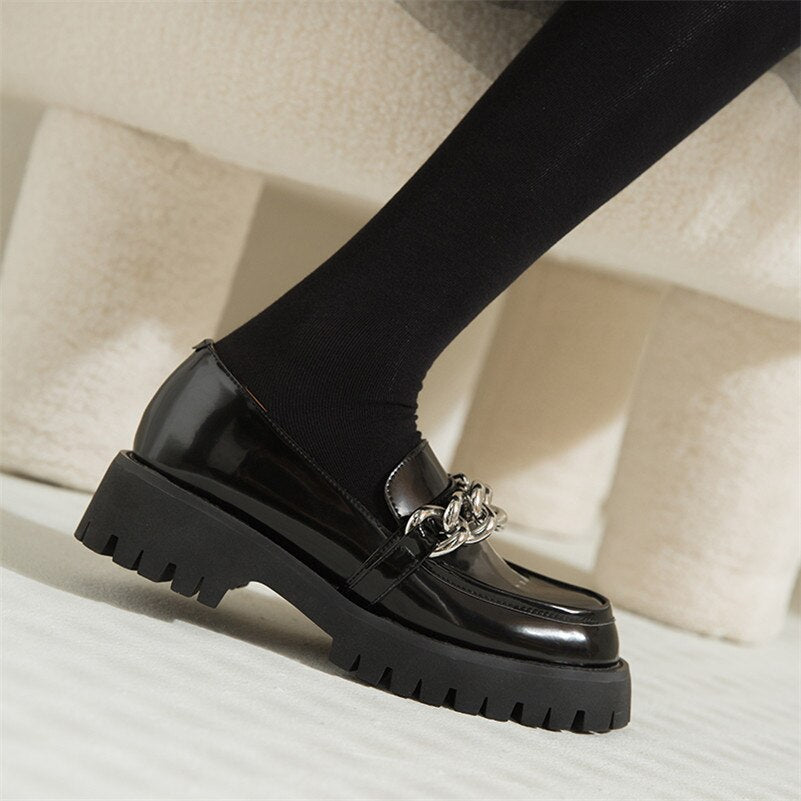 レディース ブロックヒール パンプス 本革