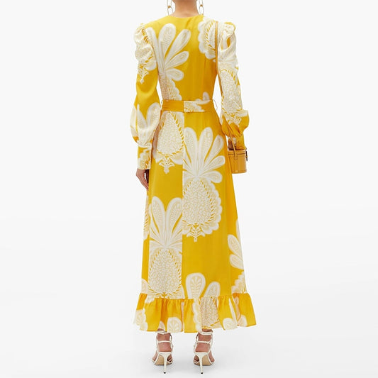 Lace Bowknot Lantern Long Sleeve Ruffle Woman Dress