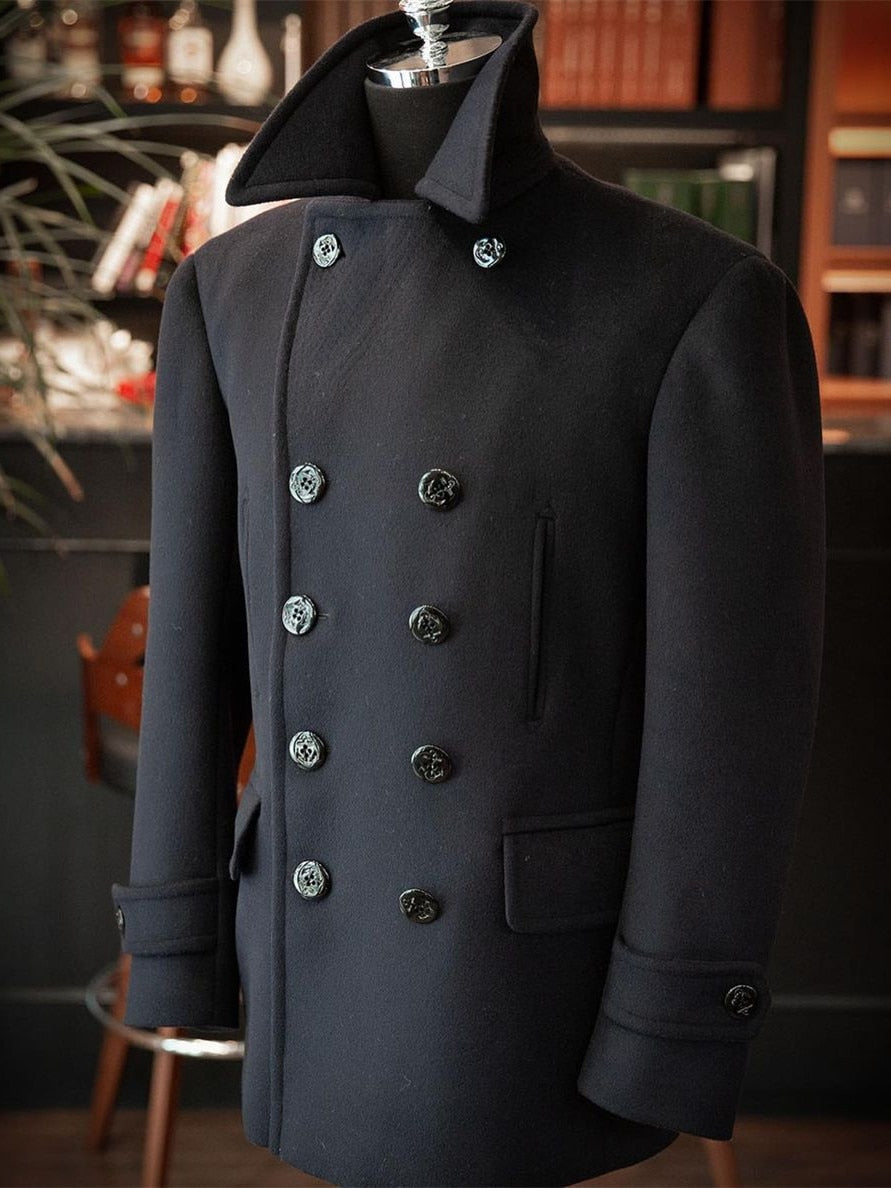 Men's Woolen  V-Sleeve Long  Jacket Casual