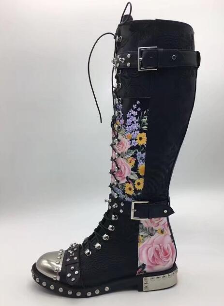 プリント花柄バイクブーツ