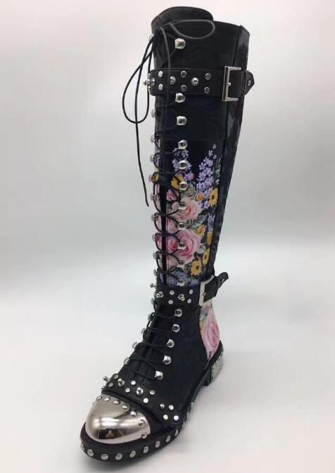 プリント花柄バイクブーツ