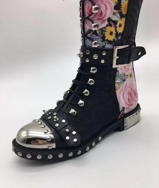 プリント花柄バイクブーツ