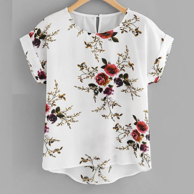 Summer Fashion Floral Print Blouse Pullover