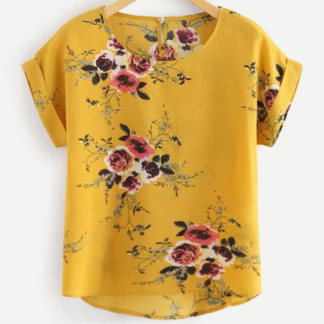 Summer Fashion Floral Print Blouse Pullover