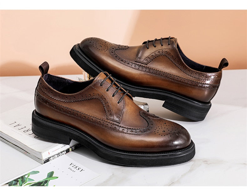 Men Genuine Cow Leather Wedding Shoes