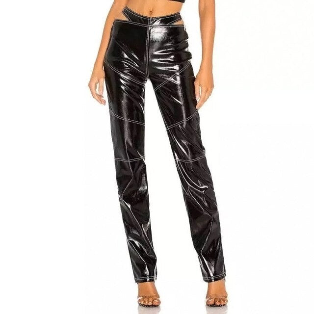 Straight Faux Leather Pants Women Streetwear Chic Cool Pants
