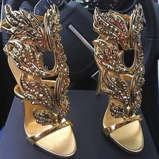 Bling  Bling Crystal Drilled Angle Wings Sandals Shiner Plated