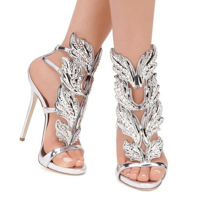 Bling  Bling Crystal Drilled Angle Wings Sandals Shiner Plated