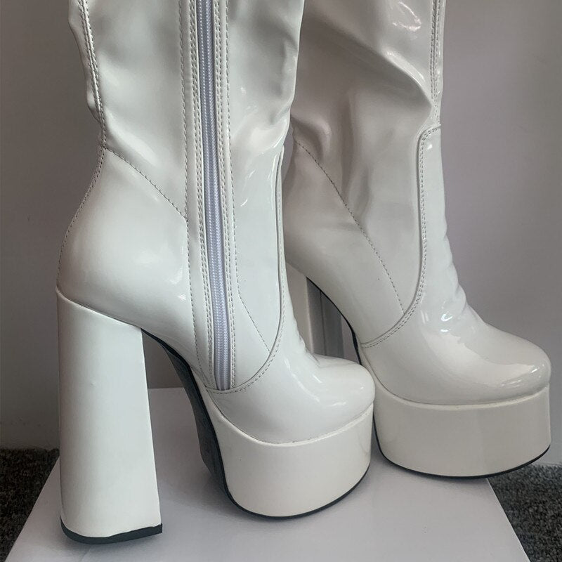 Women Thigh High Boots Patent Leather