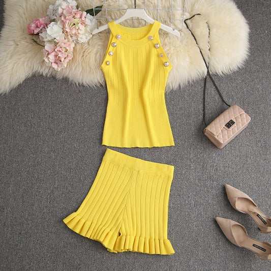 Popular Button Tank Top Shorts Set